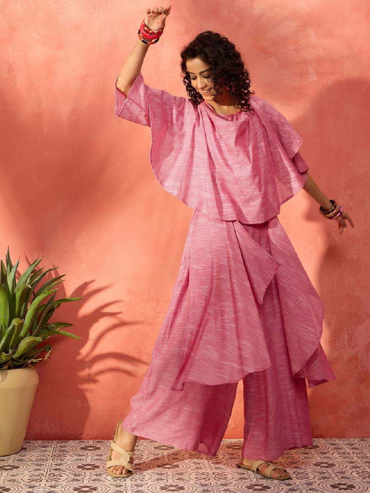 Inweave Pink Cotton Top & Palazzo Set