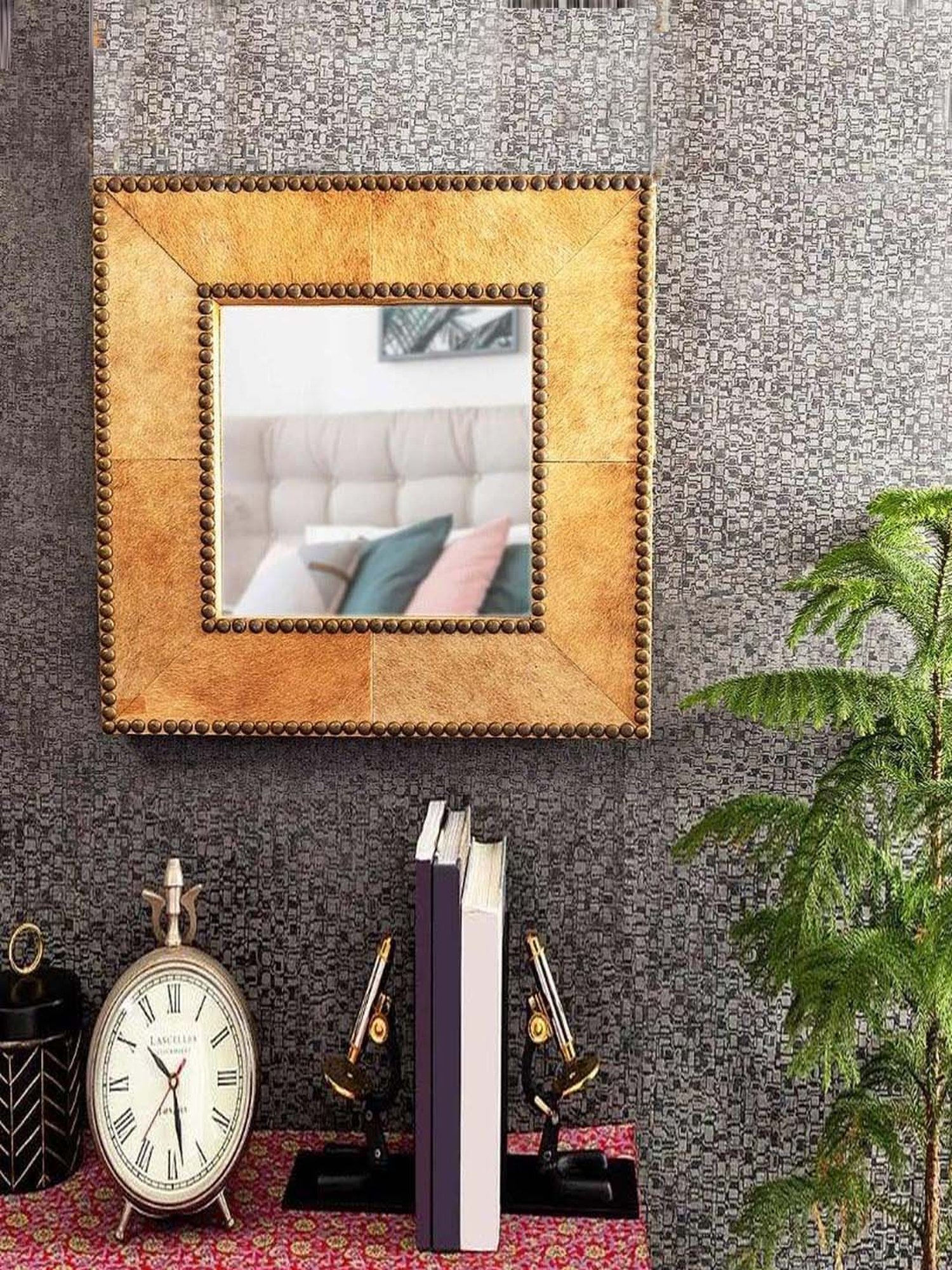 Home4U Brown & Transparent Glass 60 cm Wall Mirror - Set of 1
