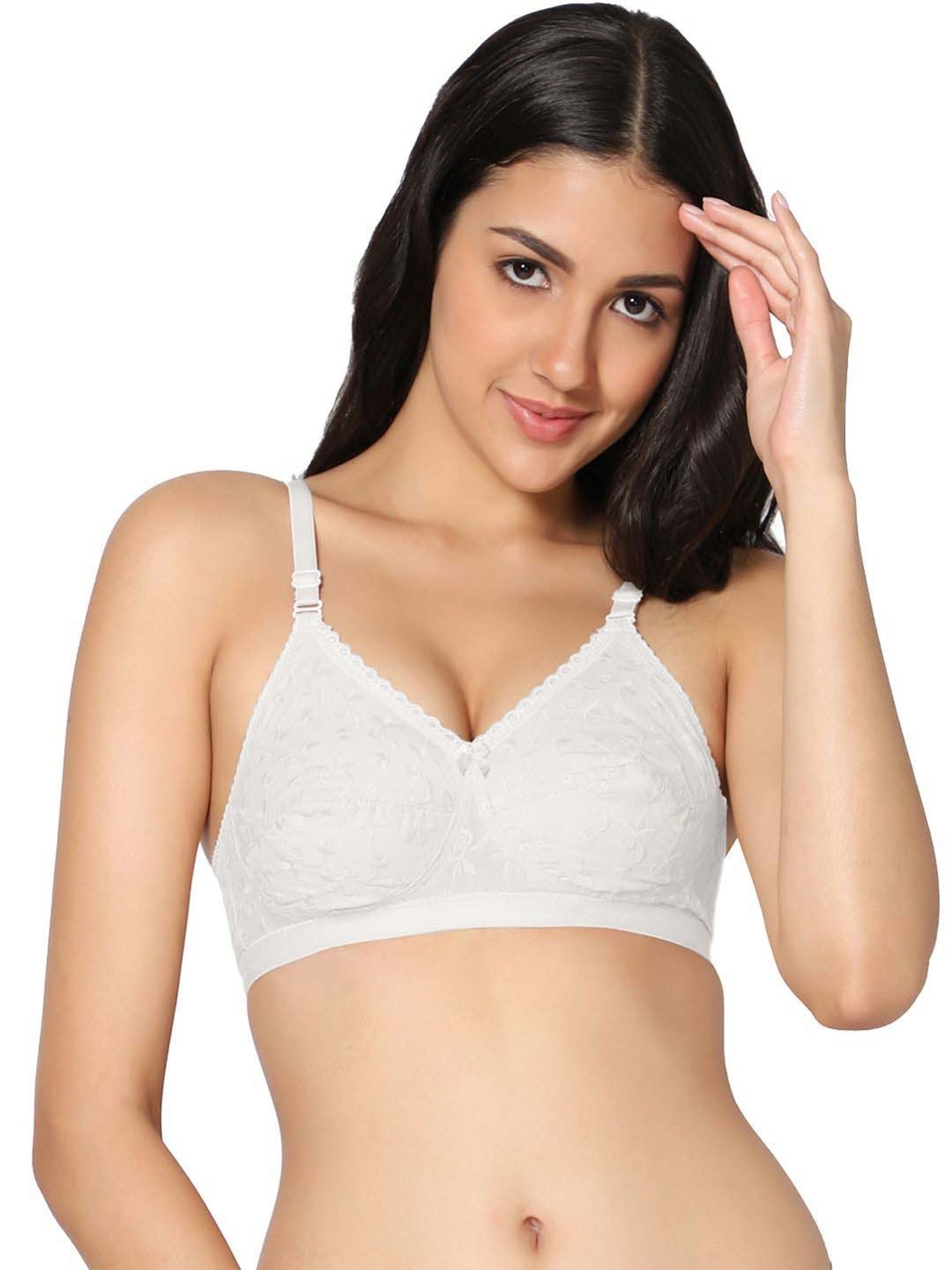 IN CARE White Cotton Embroidered T-Shirt Bra