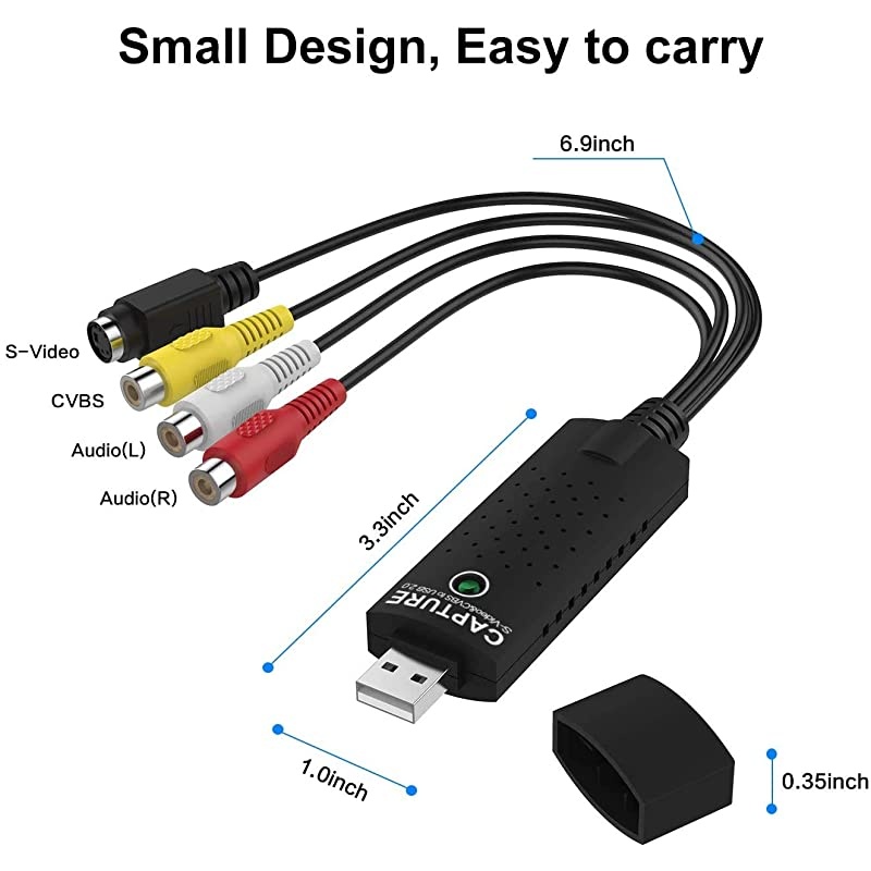 2.0 Audio/Video Converter, VHS to Digital Converter, Video Capture Card VCR TV to DVD Converter for Mac, PC Support Windows 2000/10 / 8/7 / Vista/XP/Android