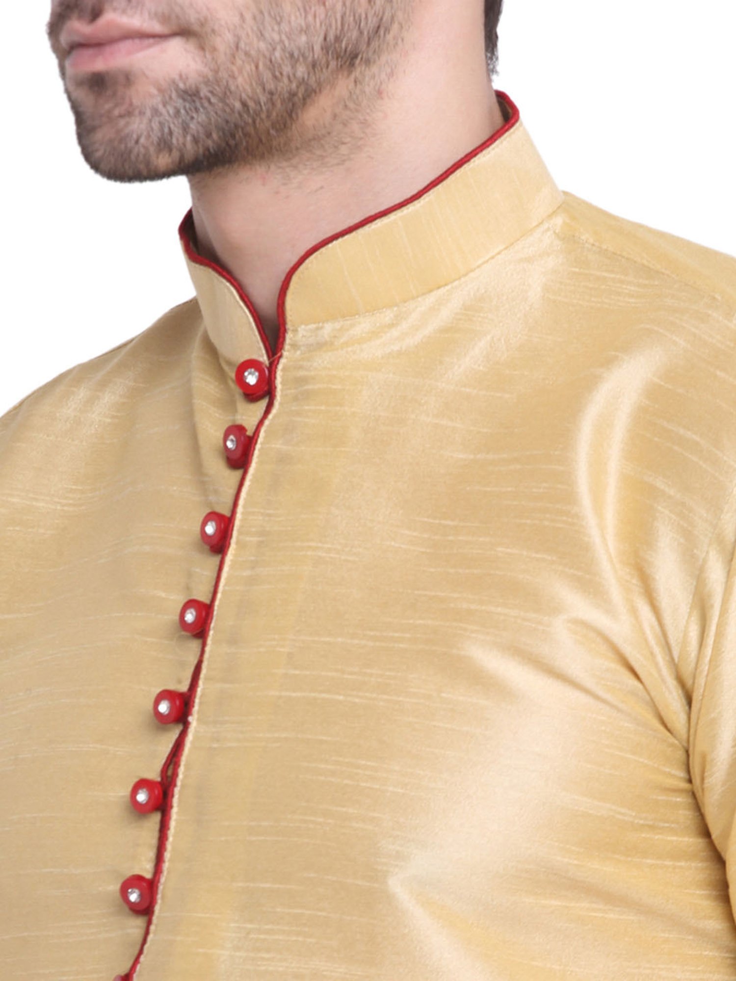 Benstoke Gold & Maroon Regular Fit Straight Kurta & Pyjamas Set