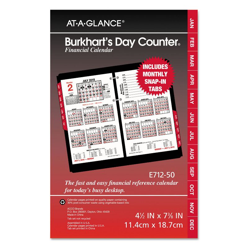 AT-A-GLANCE Burkhart's Day Counter Desk Calendar Refill 4 1/2 x 7 3/8 White 2020 E71250