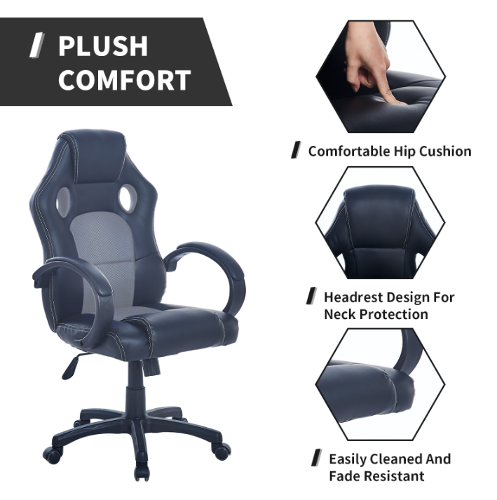 Gaming Chair, Racing Style Computer Desk Chair Padded Armrests Ergonomic Lumbar Support Adjustable Height