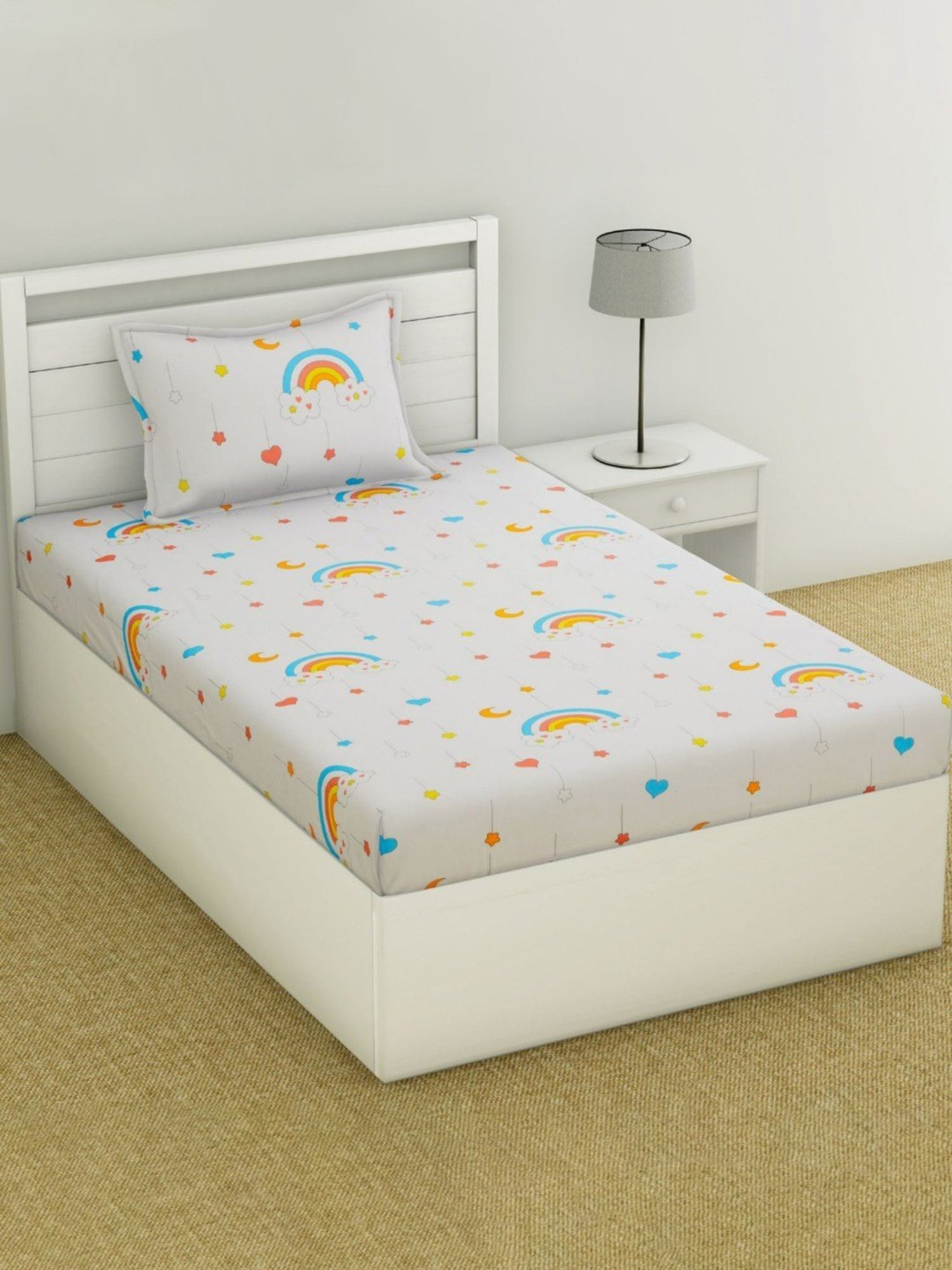 Haus & Kinder Kids Digital Magic Printed White 186 TC Cotton Bed Sheet with 1 Pillow Cover