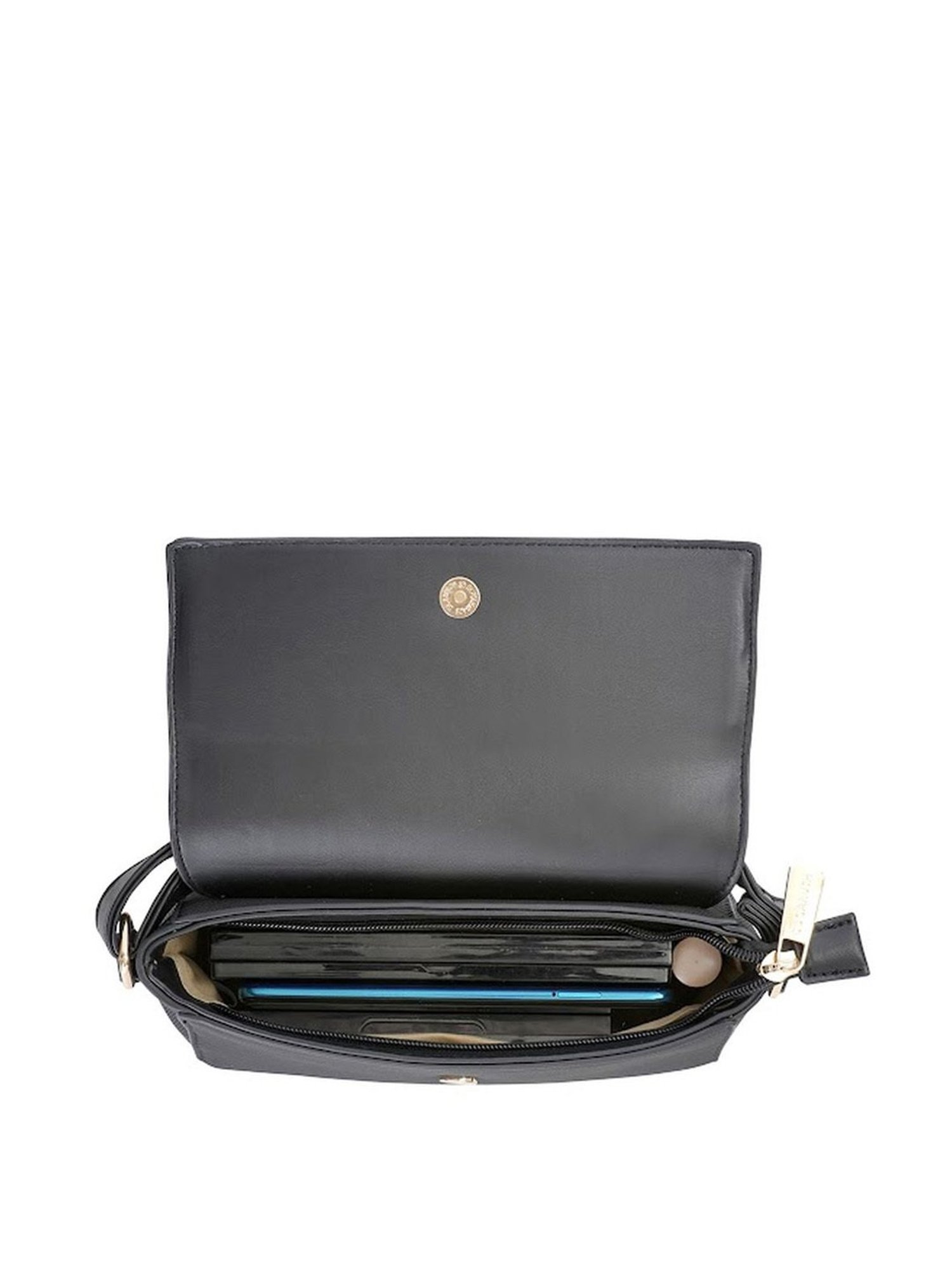 Sugarush Stellana Black PU Textured Sling Handbag