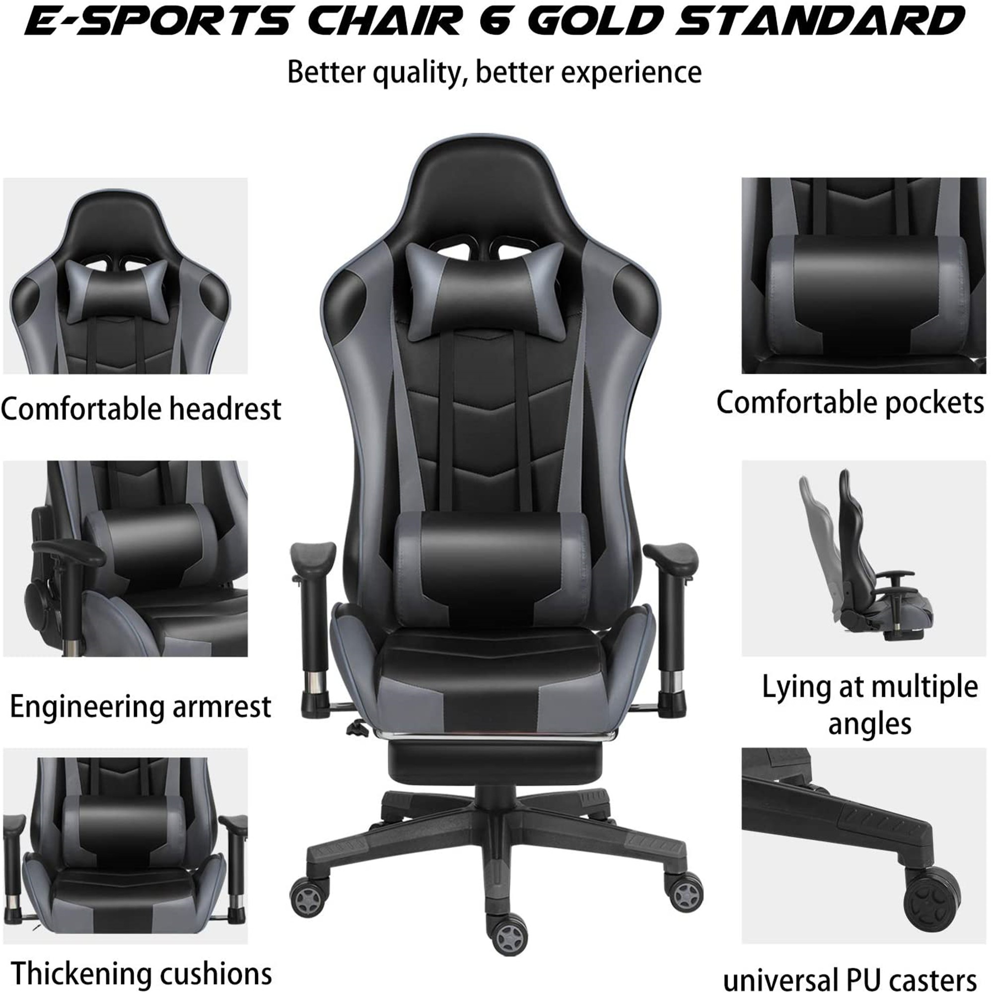 Ergonomic Gaming Chair Racing Computer Chair PU Leather Chair Adjusted Reclining Office Desk Chair with Headrest and Lumbar Support