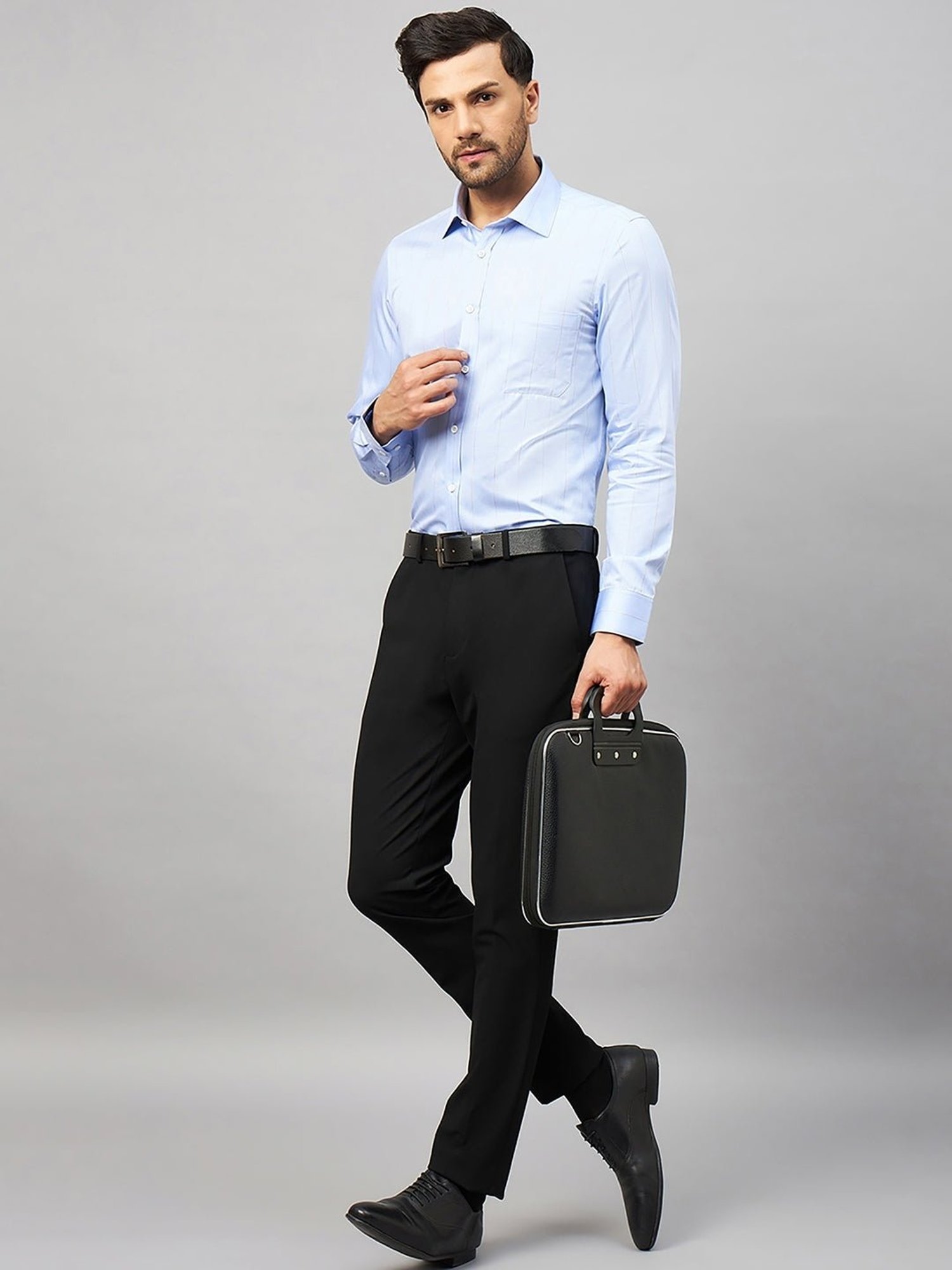 Louis Stitch Blue Cotton Regular Fit Striped Shirt