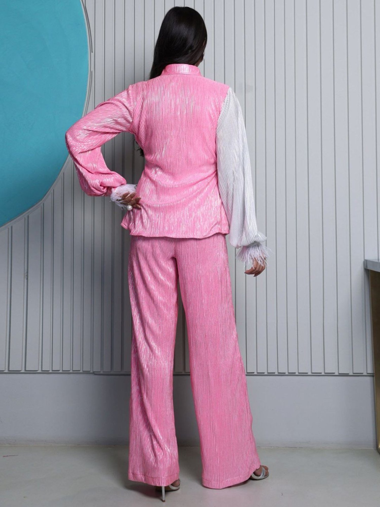 BInfinite Metallic White & Pink Pleated Coords-Set
