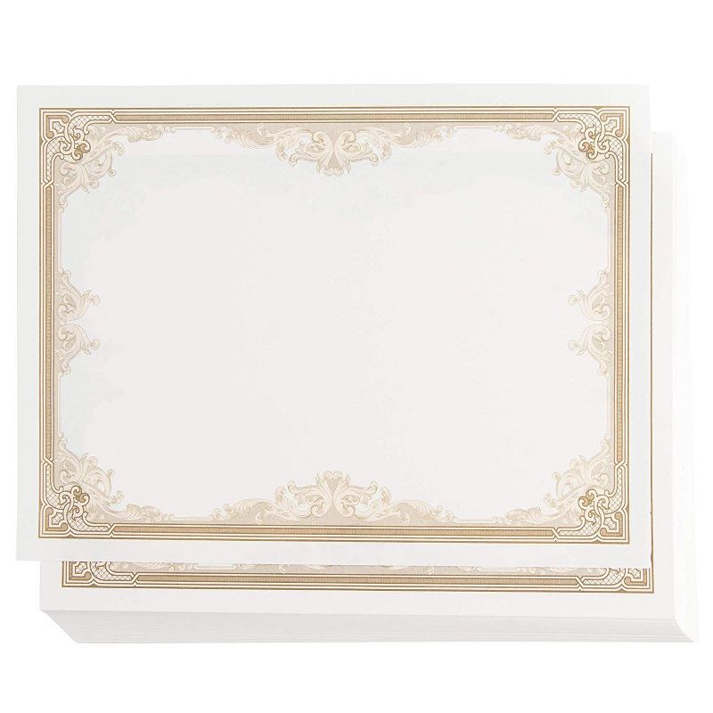Sustainable Greetings 96-Pack Ivory Blank Certificates Award Paper with Brown Scroll Border, A4 Letter Size 8.5 x 11 in
