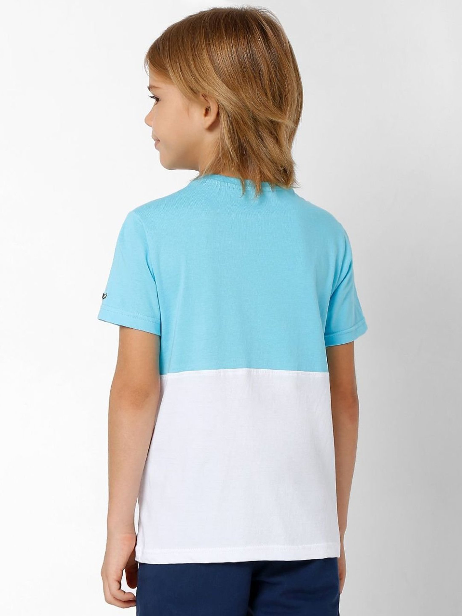 Gas Kids Blue & White Cotton Color Block T-Shirt