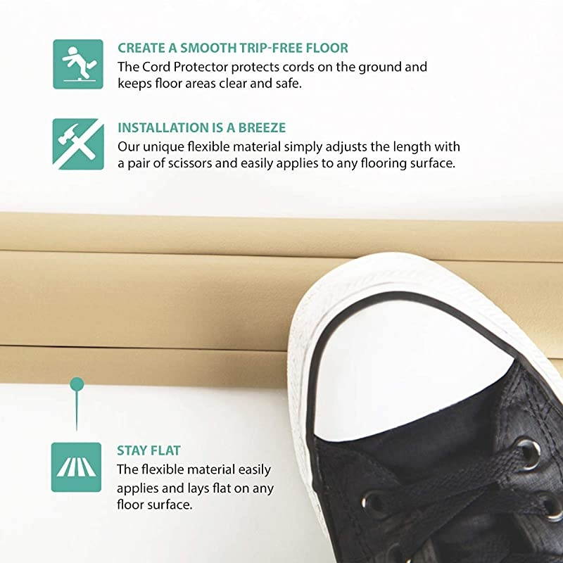 Wire 3Channel Cord Protector amp Concealer for Floor 30FT Beige