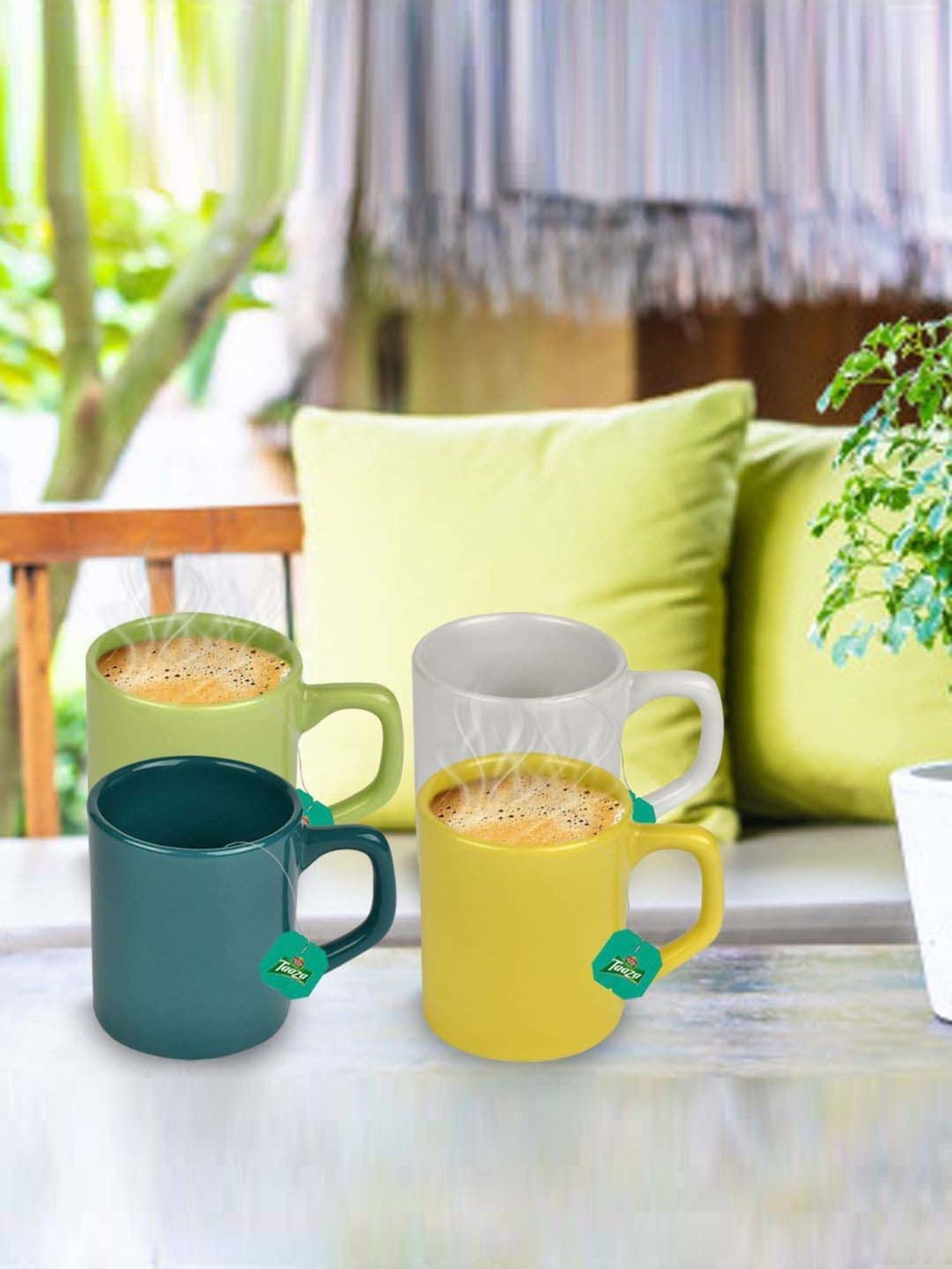 Urban Chef Multicolor Ceramic Droite Handcrafted Microwave Safe Cup - Set of 4