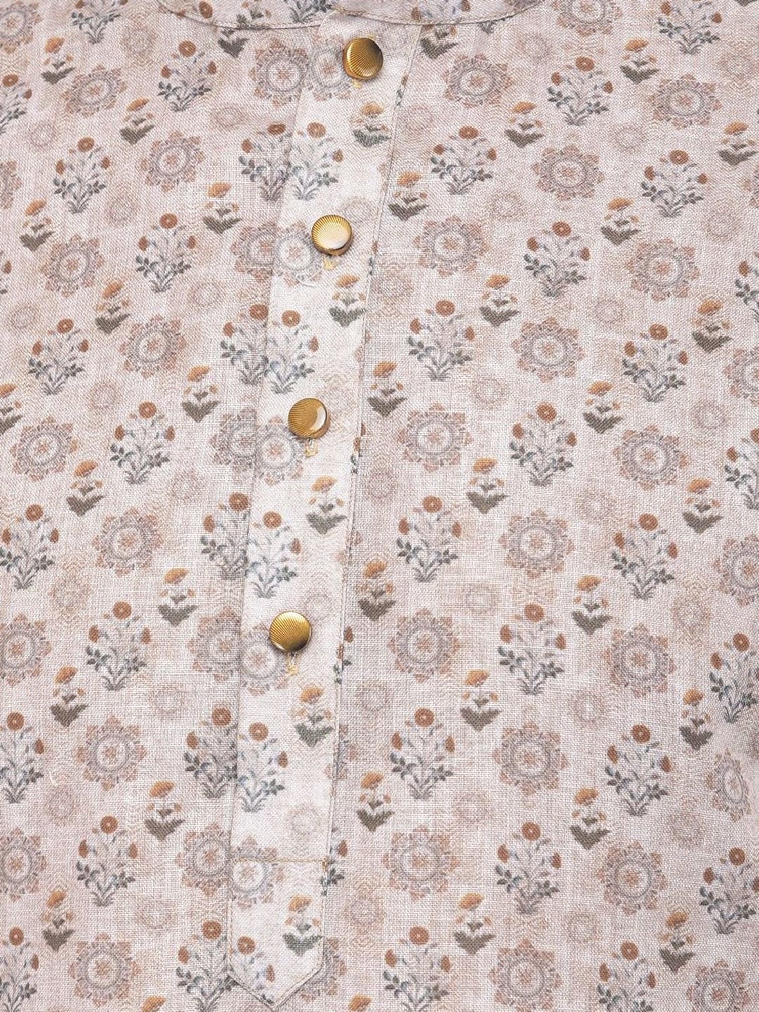 TABARD Beige Cotton Regular Fit Printed Kurta Bottom Set