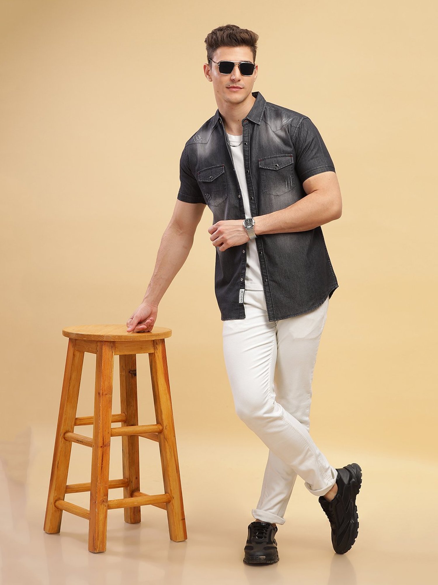 Kuons Avenue Black Slim Fit Denim Shirt