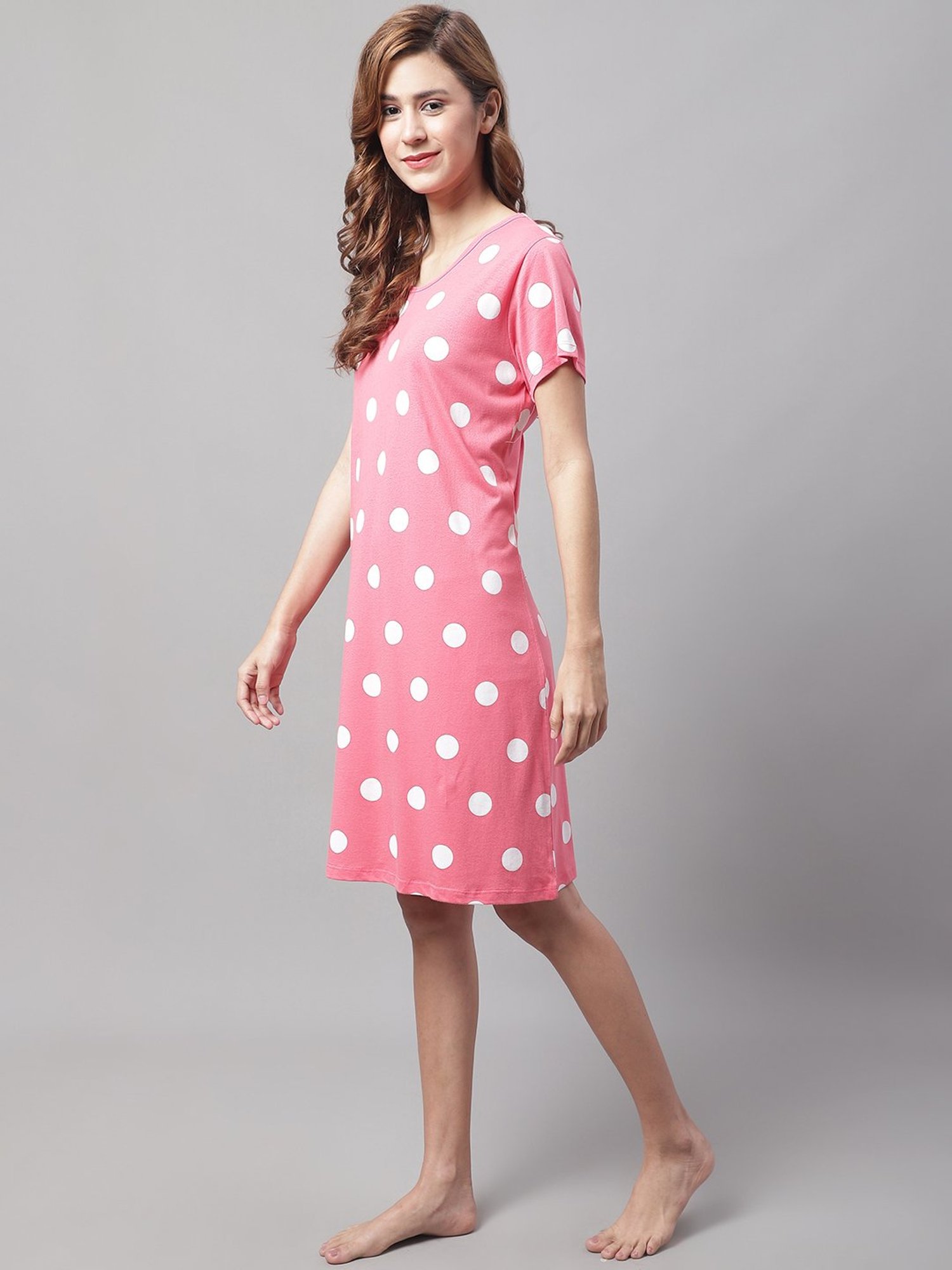 Kanvin Pink Printed Short Nighty