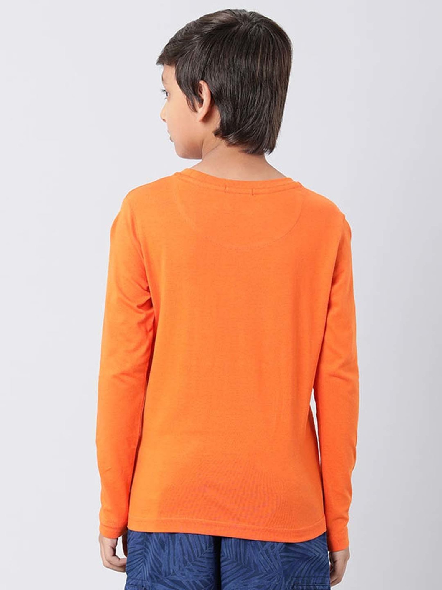 Indian Terrain Kids Orange Cotton Printed Full Sleeves T-Shirt