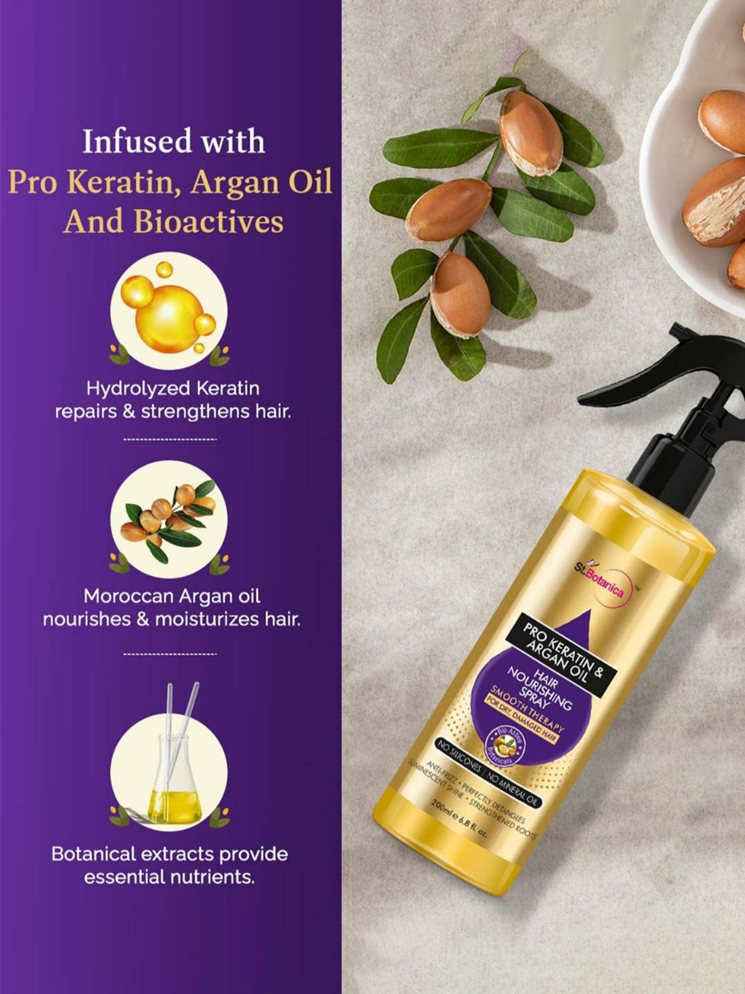 St.Botanica Pro Keratin & Argan Oil Hair Nourishing Smooth Therapy Spray - 200 ml