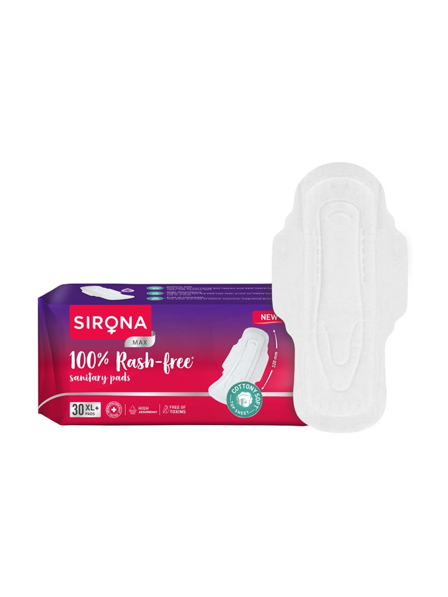 Sirona Cottony Soft Rash Free Sanitary Pads for Women Extra Large Plus - 30 Pads