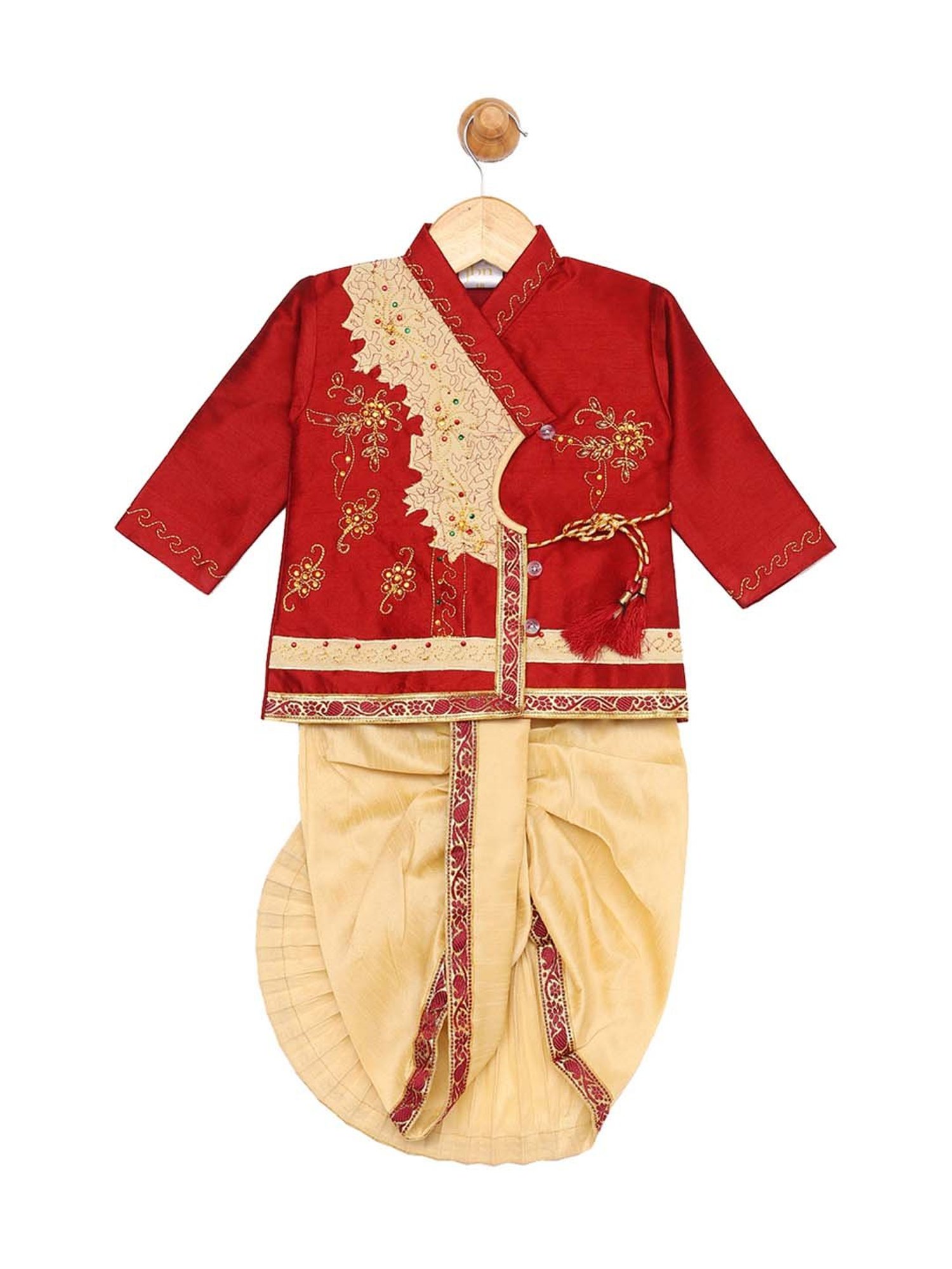 VASTRAMAY Kids Maroon Embroidered Kurta Set