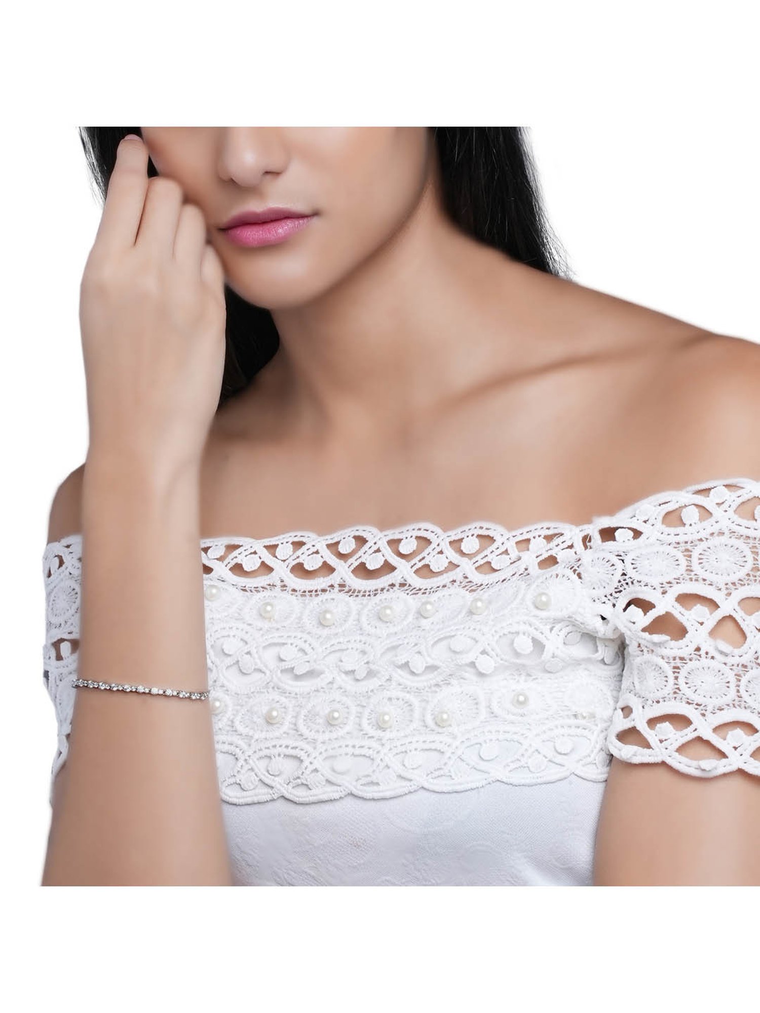 Juicy Couture White Stone Silver Plating Amy Bracelet (One Size)