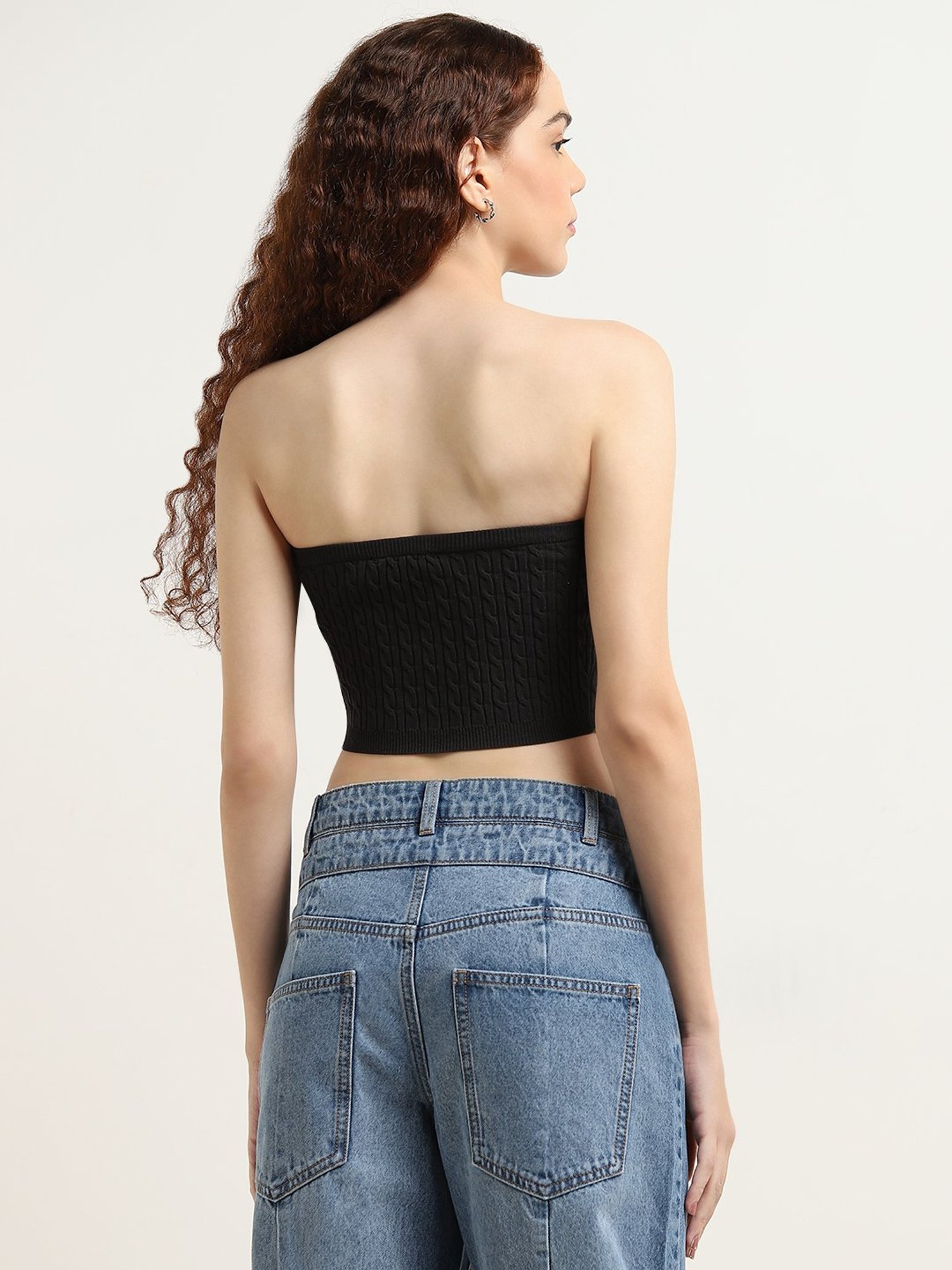 Nuon by Westside Black Knit-Textured Cotton Blend Tube Top