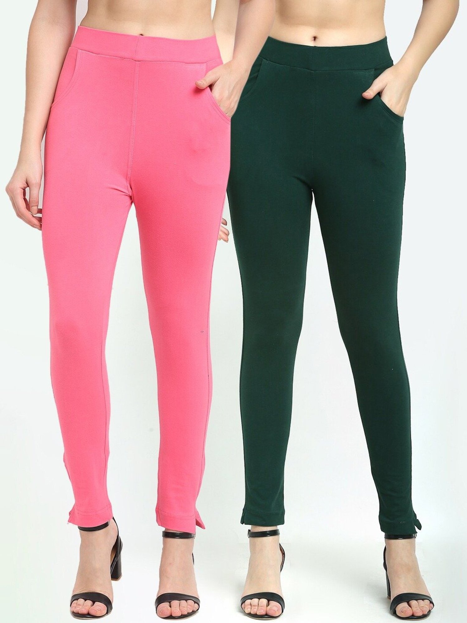 TAG 7 Pink & Green Cotton Pants - Pack Of 2