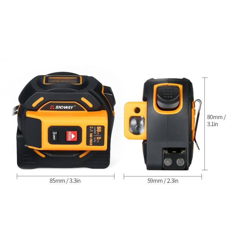 SNDWAY Digital Laser Distance Meter Rangefinder Handheld Infrared Range Finder 2 in 1 5m Measuring Tape 60m Laser Ruler with LCD Display