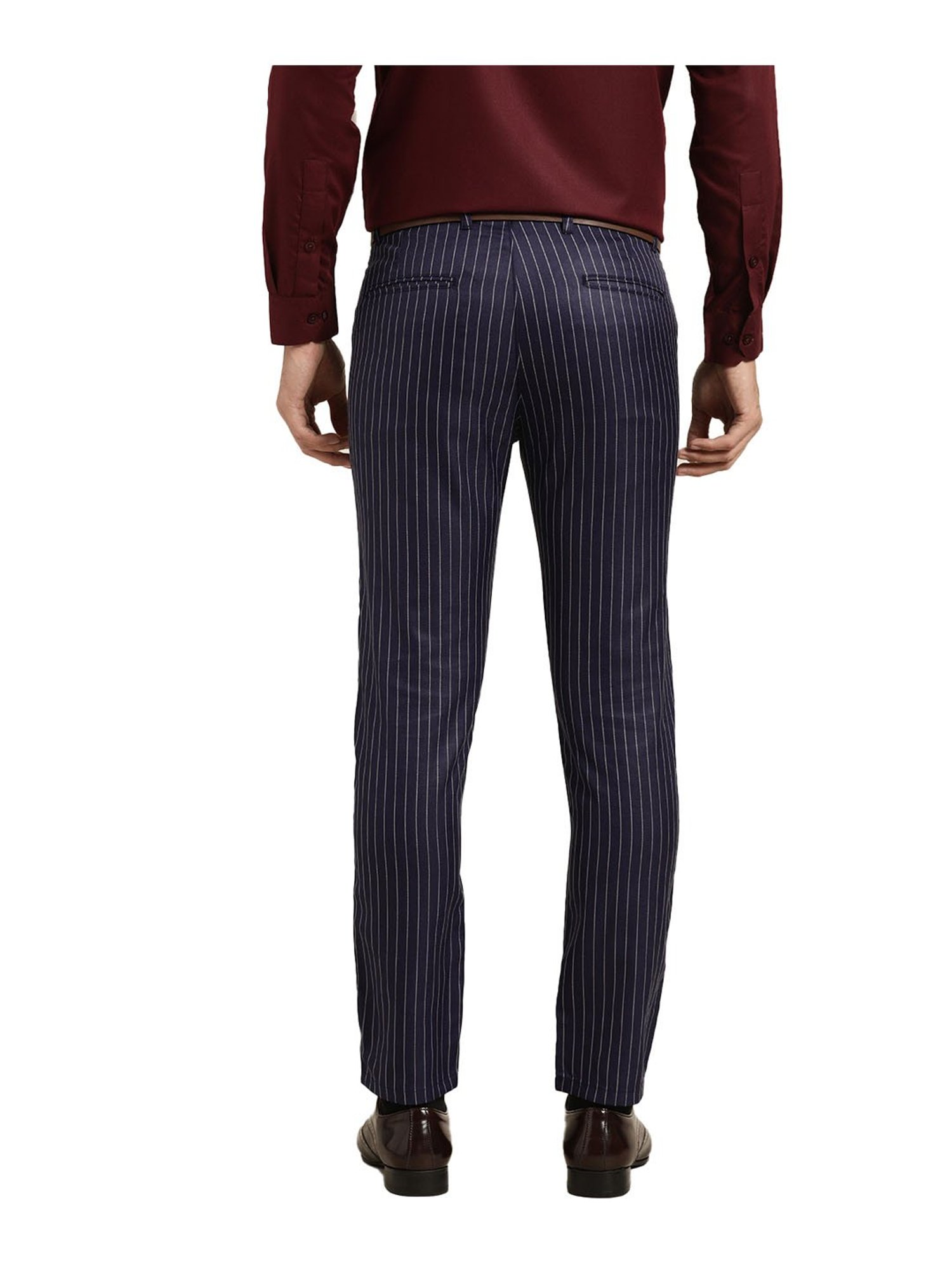 Sojanya Navy & Off White Striped Trousers