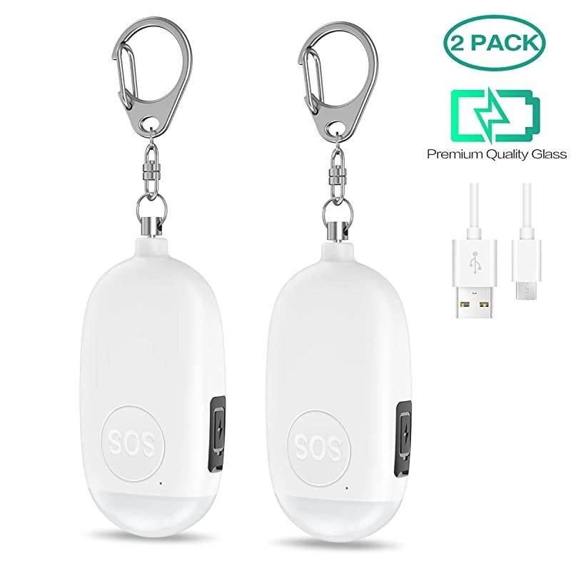 Safe Sound Personal Alarm, Personal Security Alarm Keychain, 130dB Emergency Alarm with LED Light, Supports USB Charging for Women, Children, Elderly, White, 2-Pack