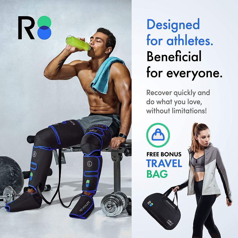 REATHLETE Athlete Air Compression Circulation Heating Pad Velcro Muscle Massager Boots with Handheld Remote Controller for Legs, Feet, and Calves