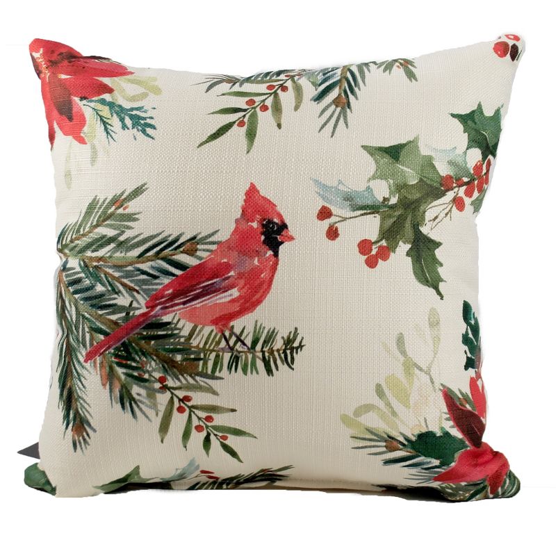 Christmas 16.0" Poinsettia Cardinal Pillow Berries Home Decor  -  Decorative Pillow