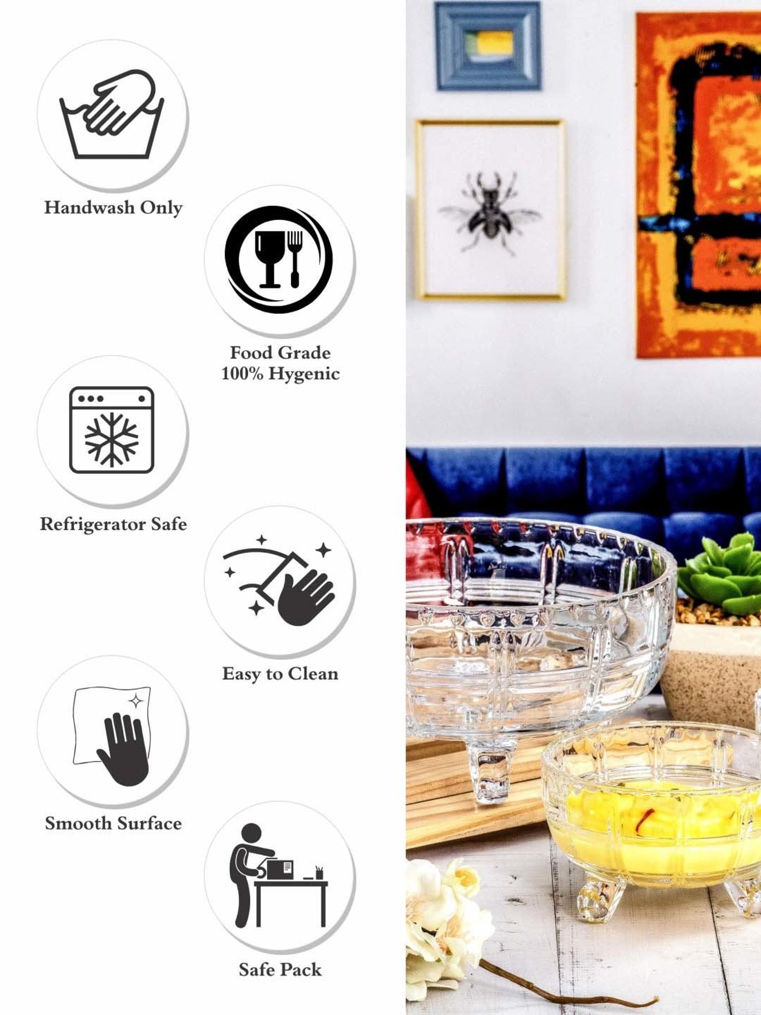 Roxx Transparent Glass 7-Piece Dessert Bowl & Serving Bowl Set