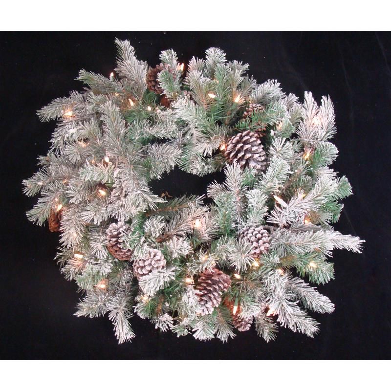 Allstate 30" Flocked Pine Cone Artificial Christmas Wreath - Clear Lights