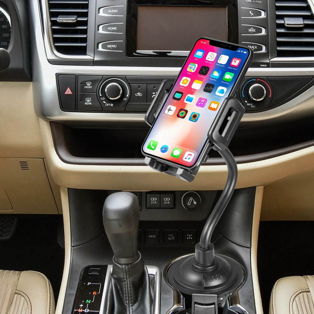 Adjustable Automobile Cup Holder Mount for Smartphones - Black