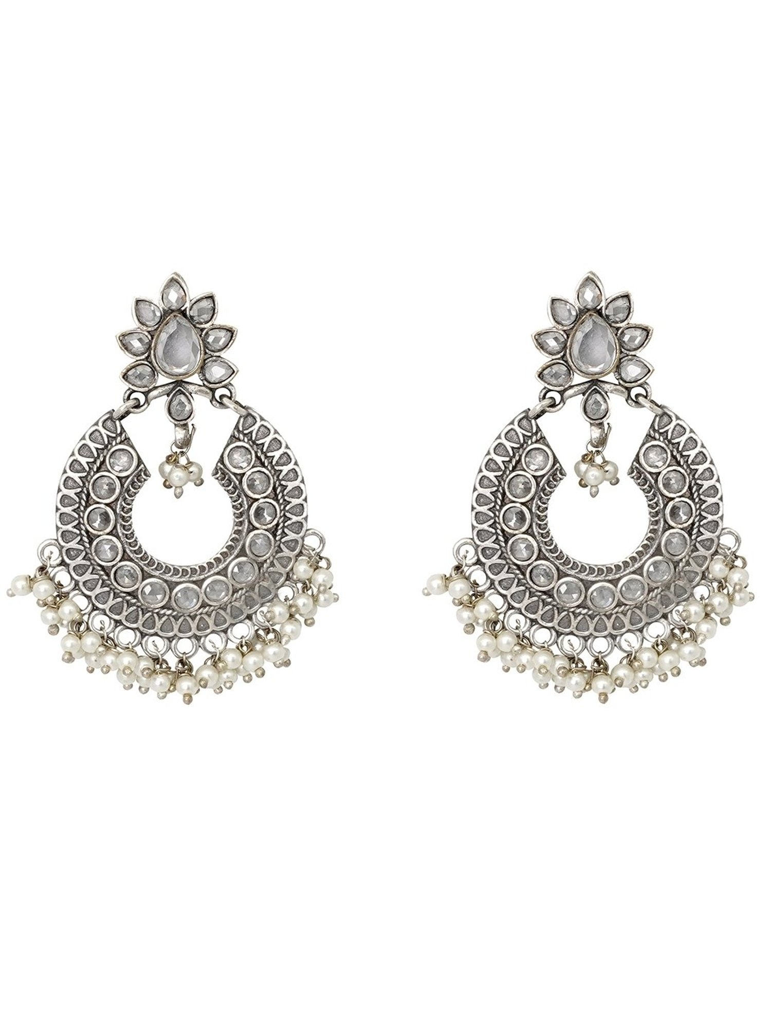 Teejh Ethnic Tvesha Silver Oxidized Chand Bali Earrings