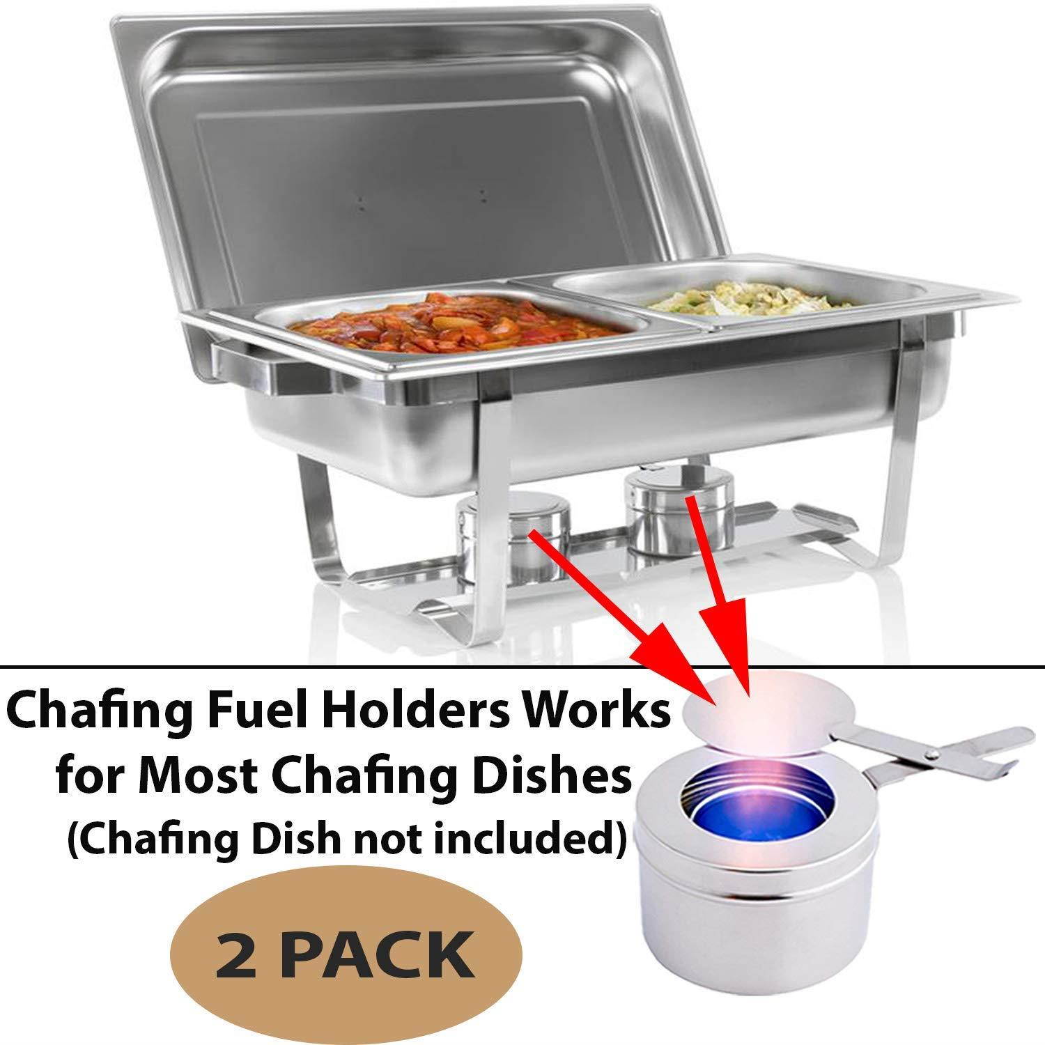 Chafing Dish Fuel Cans and Fuel Holders kit &ndash; Includes 12 Ethanol Gel Chafing Fuels, Burns for 2 Hours (6.43 OZ) 2 Fuel Holders with Safety Covers for your Cooking, Food Warming, Buffet and Parties.