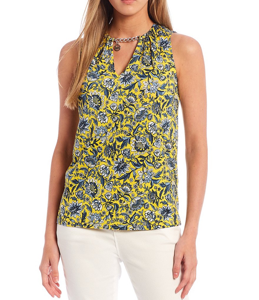 J.McLaughlin Durham Sleeveless Ruffle V-Neck Denim Blouse