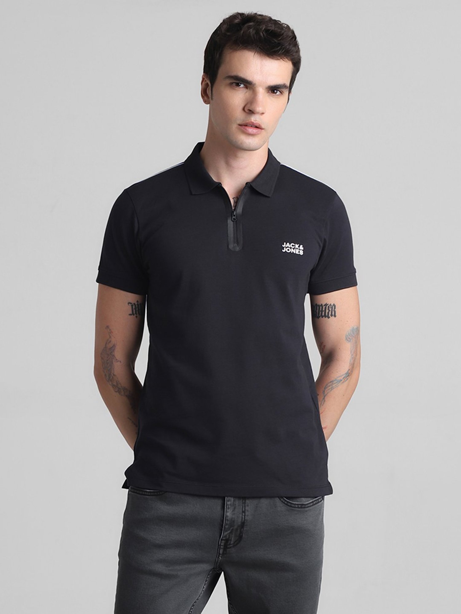 Jack & Jones Black Slim Fit Cotton Polo T-Shirt