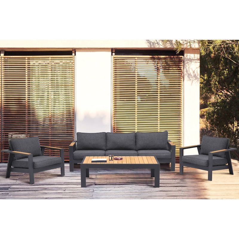 Palau Outdoor Coffee Table in Dark Gray with Natural Teak Wood Top - Armen Living
