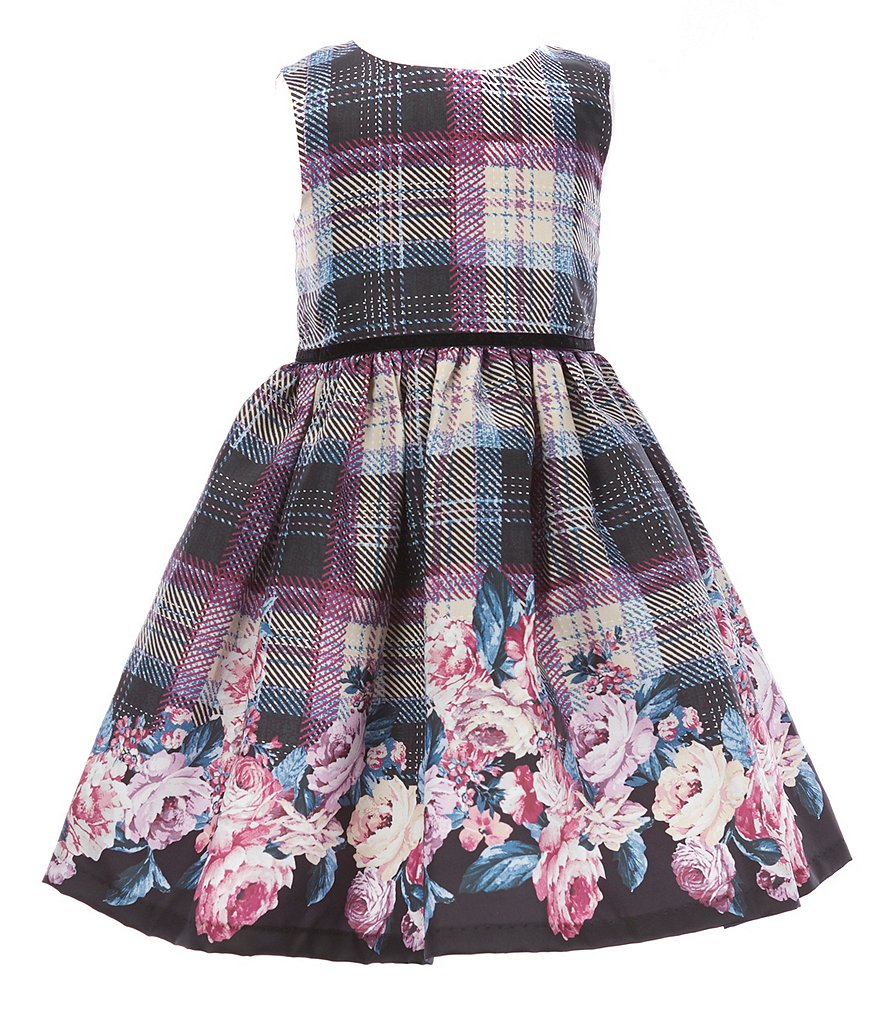 Laura Ashley Little Girls 2T-6X Velvet Bolero & Plaid/Floral Fit-And-Flare Dress Set