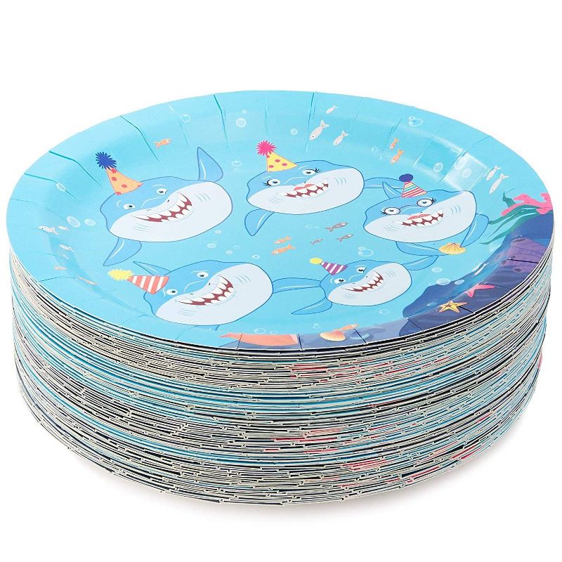 Blue Panda 80 Packs Shark Happy Birthday Party Disposable Paper Plates 9" for Lunch Dinner