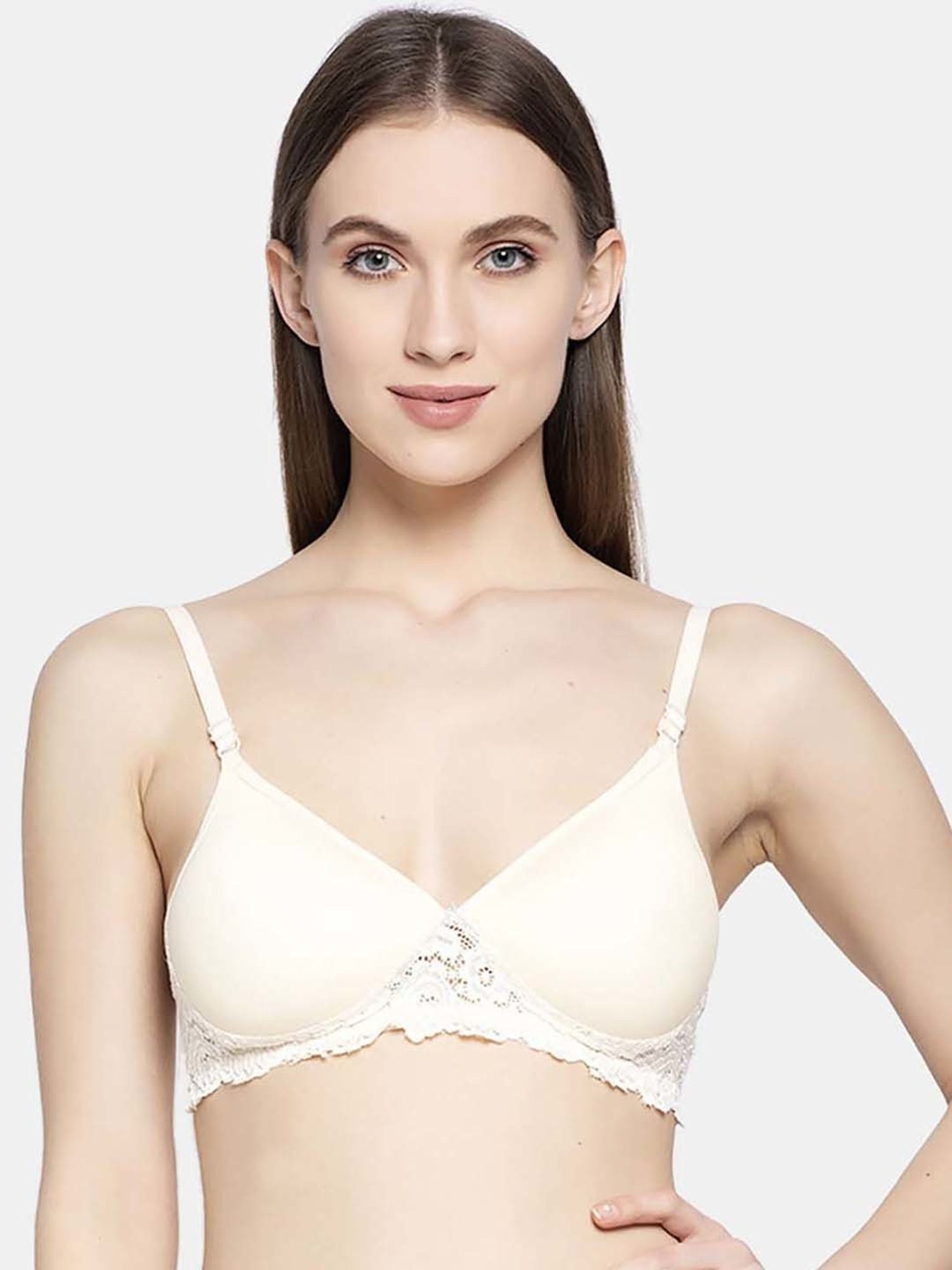 AROUSY Beige Cotton Lace Work T-Shirt Bra