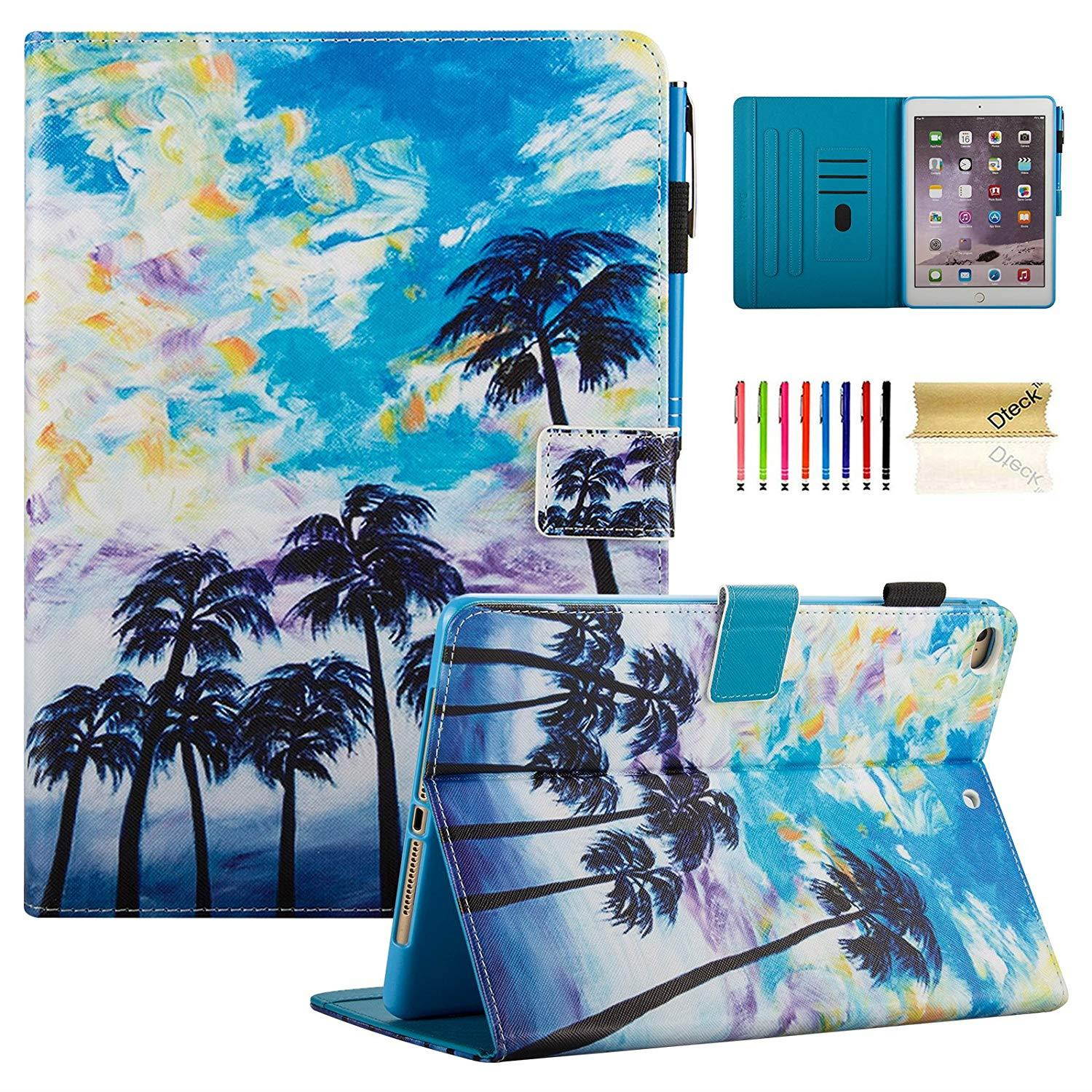 iPad Air 2 Case, iPad 9.7 Case, Dteck Pretty Palm Tree Flip Folio Smart Stand Case with [Stylus Pencil] PU Leather Wallet Pen Holder Protective Cover for Apple iPad Air iPad 6th-Sky Beach