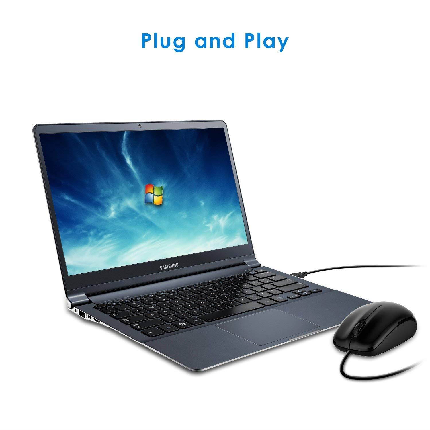 JETech 3-Button Wired USB Optical Mouse Mice (Black) - 0776