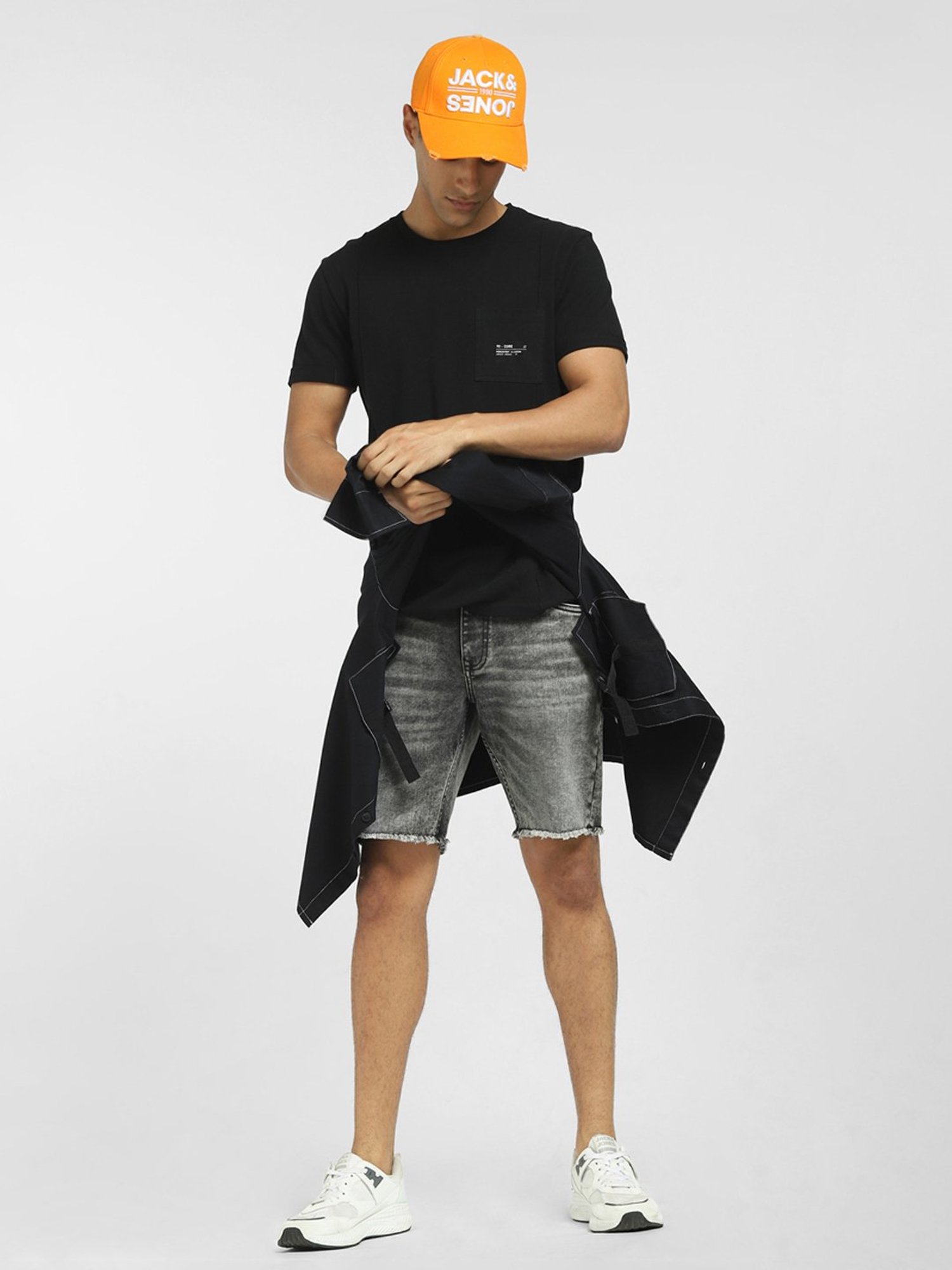 Jack & Jones Black Denim Cotton Regular Fit Denim Shorts