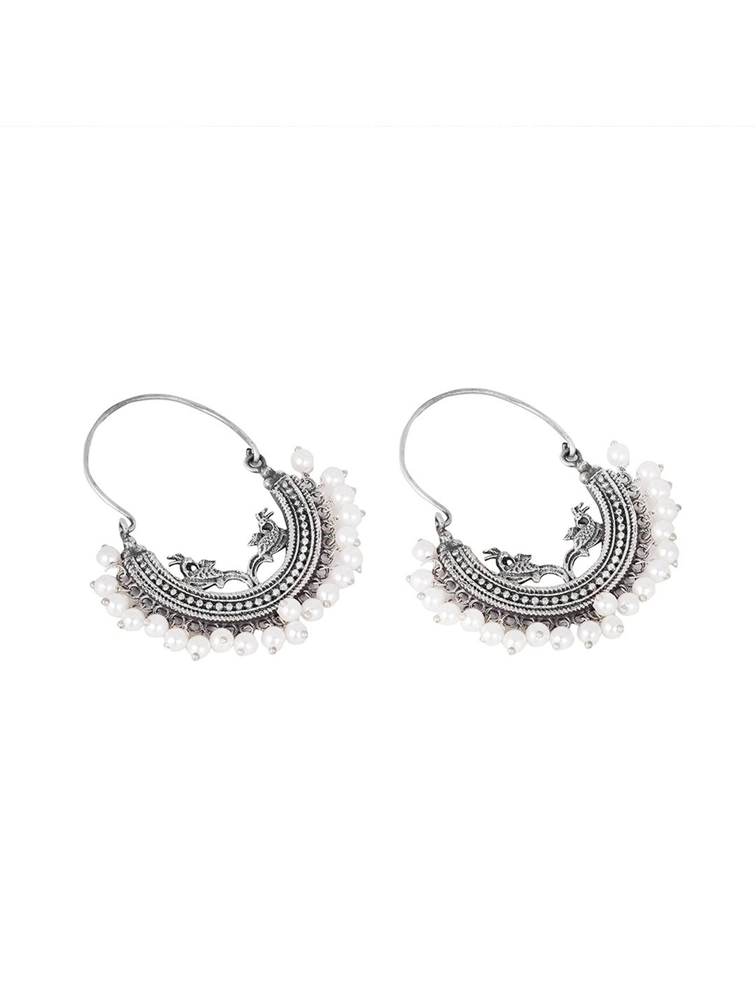 Teejh Ethnic Sumeda Silver Oxidized Hoop Hoop Earrings