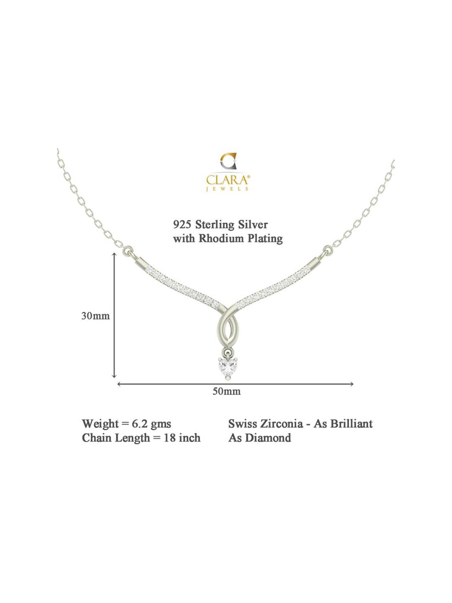 Clara Mila 92.5 Sterling Silver Pendant with Chain