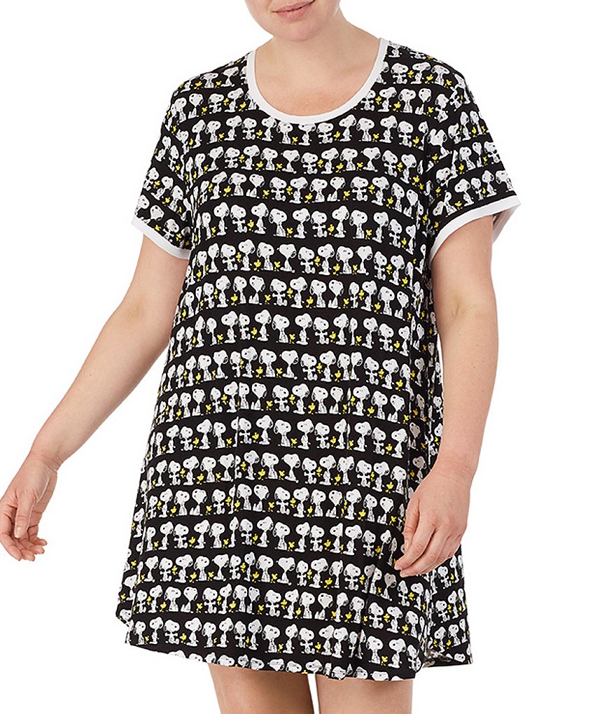 Peanuts Plus Snoopy Print Jersey Knit Short Sleeve Sleepshirt