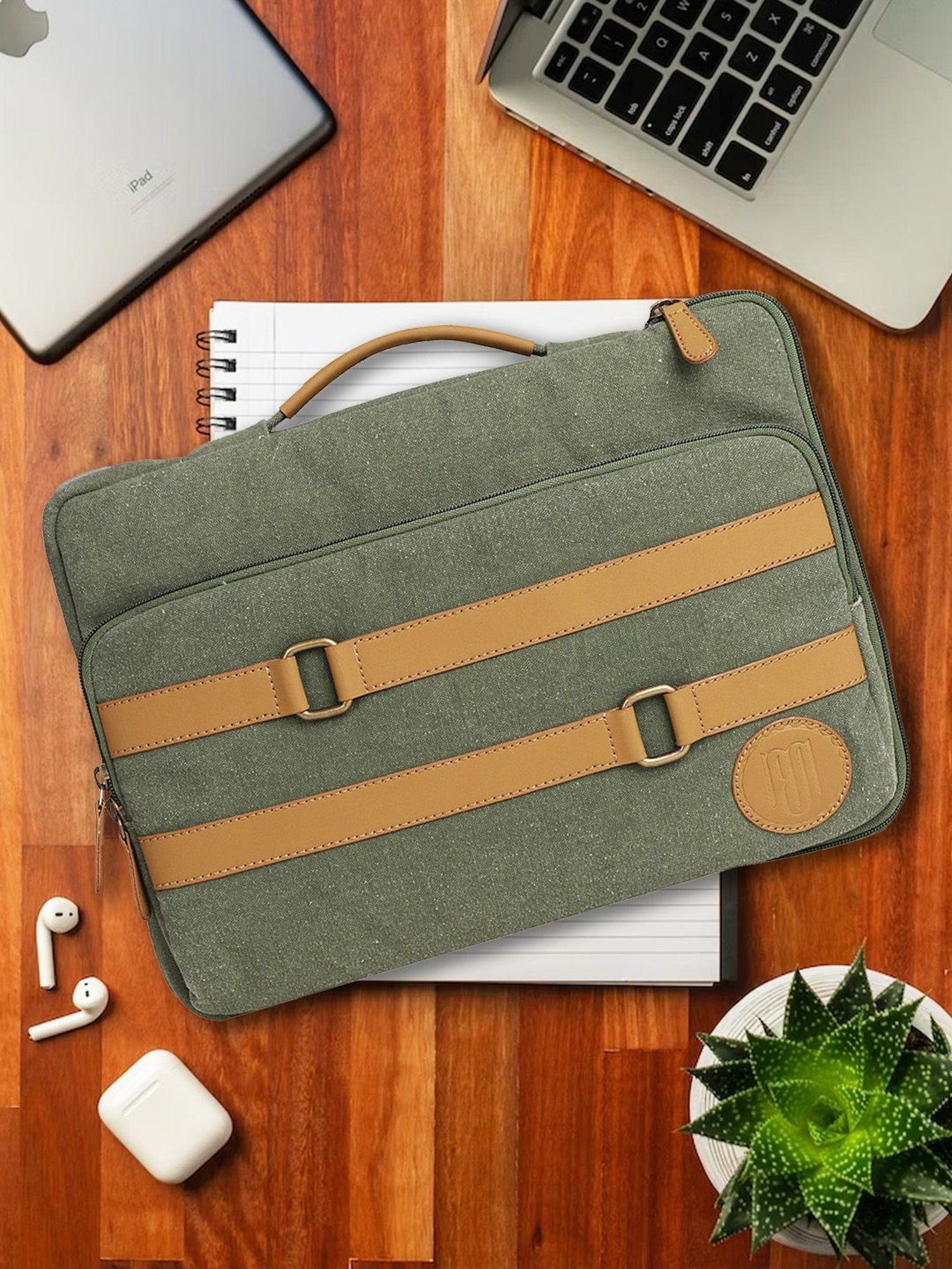 Mona B 4 Ltrs Olive Green Small Laptop Sleeve