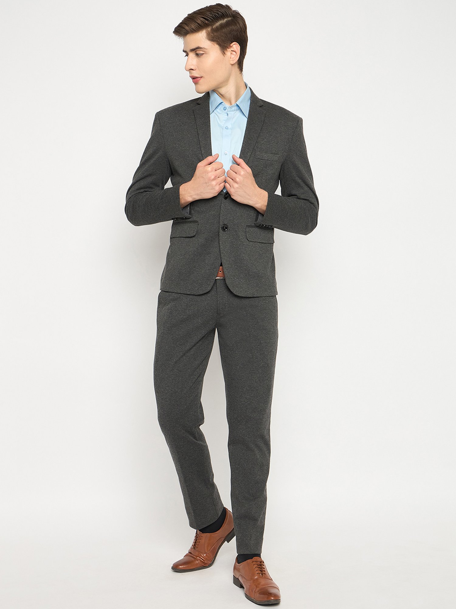 Club York Charcoal Melange Regular Fit Two Piece Suit